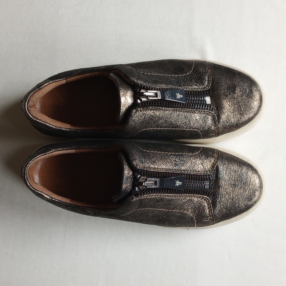 Frye Lena Low Zip Leather Platform Shoes 6 Gunmetal Metallic - Picture 3 of 7